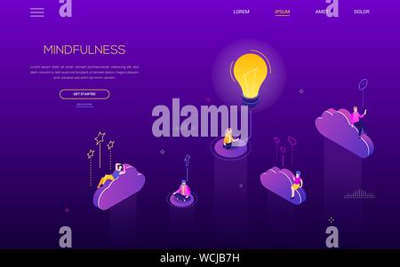 Mindfulness concept - modern isometric vector web banner Stock Vector