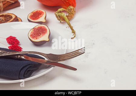 Vintage fork and knife close-up. Thanksgiving table setting. Stock Photo