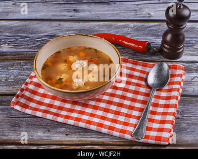 Meatball borscht, a traditional Romanian specialty 'ciorba de perisoare' Stock Photo