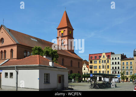 Church of Holy Trinity of 1824 on the New market square Rynek Nowomiejski in Torun - Poland. Stock Photo