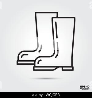 Rubber boots outline style vector. Fall season and weather symbol. Footwear illustration. Stock Vector