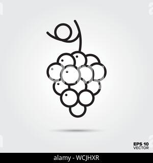 Ripe grapes outline style vector. Fall season and nature symbol. Fruit illustration. Stock Vector