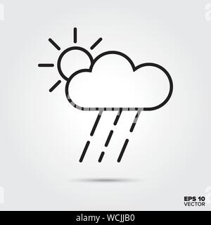 Sun behind rain cloud outline style vector. Fall season and nature symbol. Weather phenomenon illustration. Stock Vector