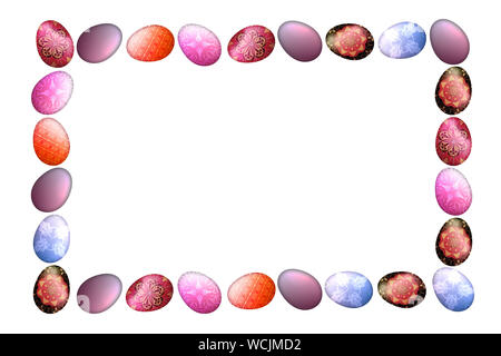 Colorful Easter eggs frame isolated in white background Stock Photo