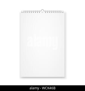 Blank calendar mock up. Realistic sheets of paper with spiral isolated on white background. Stock Vector