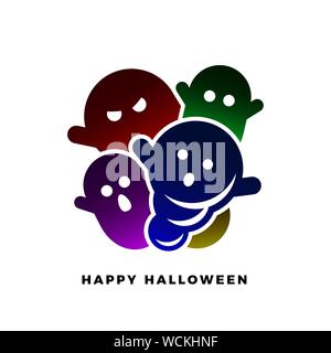 Cute and spooky halloween ghosts with Happy Halloween text. Vector illustration. Stock Vector