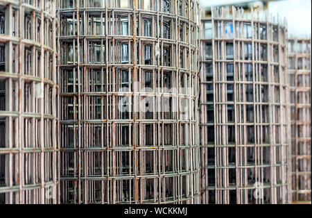 Reinforcing mesh in rolls to strengthen the concrete at the construction site. Stock Photo