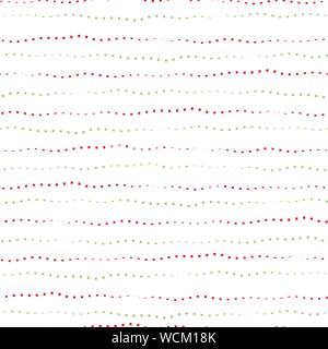 Funky irregular dashed hand drawn doodle lines in red and green. Seamless vector pattern on white background. Great for all Christmas products Stock Vector