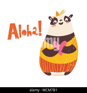 Cute panda in love vector image with lettering Aloha Stock Vector