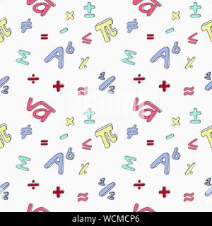 Pattern seamless background of Mathematical symbols. Stock Vector