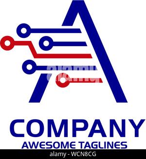creative initial letter A tech logo vector, perfect for technology smart logo, computer and data related business Stock Vector
