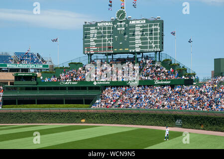 Chicago Major league baseball team the Chicago Cubs and Wrigley Field. Cubs were playing the San Francisco Giants and won the game 1-0/ Stock Photo