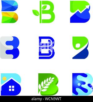 creative initial letter b with colorful style color logo vector set Stock Vector