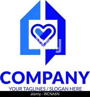abstract geometric house and heart logo vector, love home logo vector Stock Vector
