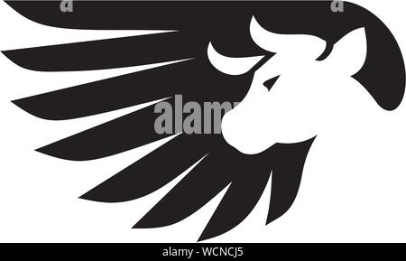 creative cow wing logo vector illustration, Winged cow ancient emblems elements Stock Vector
