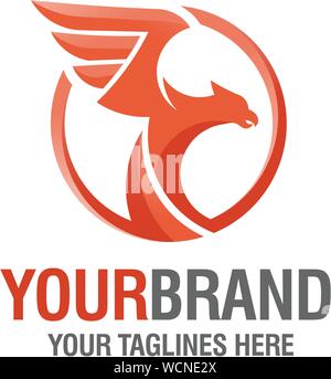 creative eagle wings with circle red color logo vector concept Stock Vector