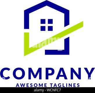 creative simple linear house and check mark logo vector Stock Vector