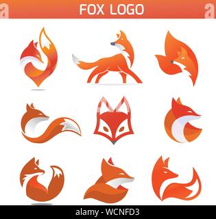creative fox Animal Modern Simple Design Concept logo set, fox Animal Face Modern Simple Design Concept Stock Vector