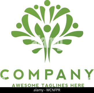 abstract simple people as green tree Logo and Icon Template Stock Vector
