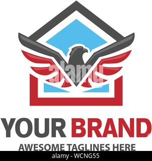 Eagle and house for real estate logo emblem template vector. Stock Vector