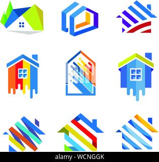 colorful house concept for home decoration building house construction and staining. Stock Vector