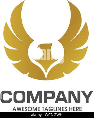 creative eagle wings with gold color logo vector concept Stock Vector