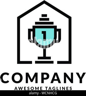 creative logo combination of house and winning trophy vector Stock Vector