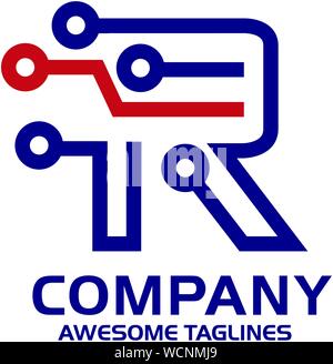 creative initial letter R tech logo vector, perfect for technology smart logo, computer and data related business Stock Vector