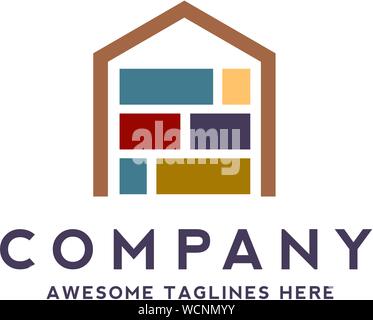 creative house made from colorful stone bricks logo vector Stock Vector