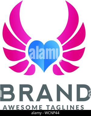 creative geometric heart and wings logo concept Stock Vector