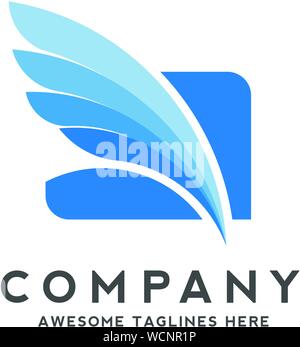 Abstract wing sign with square background vector logo concept illustration Stock Vector