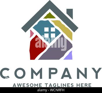 creative house made from colorful stone bricks logo vector Stock Vector