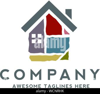 creative house made from colorful stone bricks logo vector Stock Vector