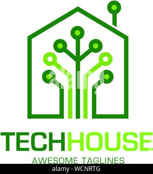 tech house logo concept vector logo concept illustration. house network logo sign Stock Vector