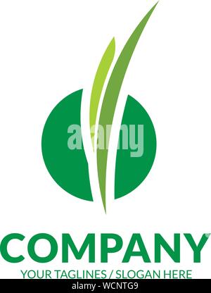 simple sprouts leaves green logo with circle vector concept Stock Vector
