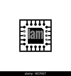 Microchip, Circuit Board, CPU. Flat Vector Icon illustration. Simple black symbol on white background. Microchip, Circuit Board, CPU sign design templ Stock Vector