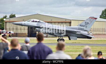 Air Combat Command F-16 Viper demonstration team performing at the 2019 Royal International Air Tattoo Stock Photo