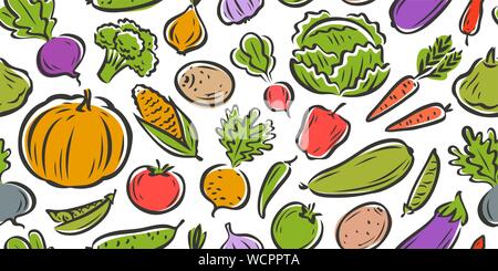 Vegetables seamless background, pattern. Cartoon vector illustration Stock Vector