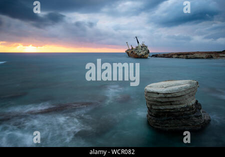 Abandoned ship,  ran aground off Pegeia in Paphos  Cyprus. Stock Photo