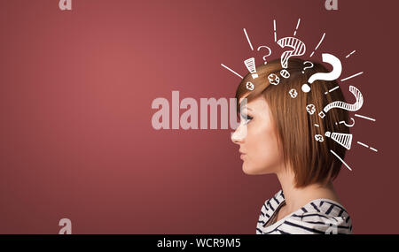 Head with white question marks, and copy space Stock Photo