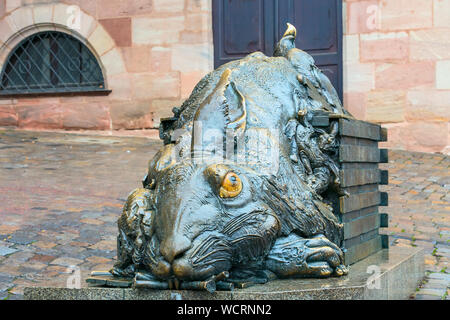 Nuremberg, Germany - December 24, 2016: Rabbit sculpture Der Hase, tribute to Albrecht Durer Stock Photo