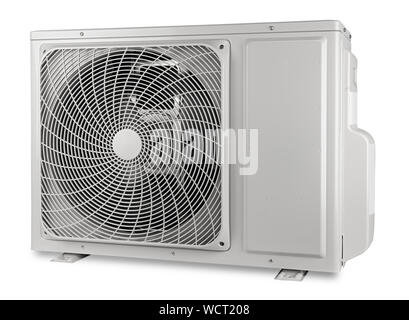 Outdoor heat pump technology compressor unit of an air conditioner mini split ac condition system isolated on white background Stock Photo