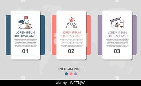Vector infographic flat template concept for three labels, diagram, graph. Business concept with 3 options. For content, flowchart, steps, timeline Stock Vector