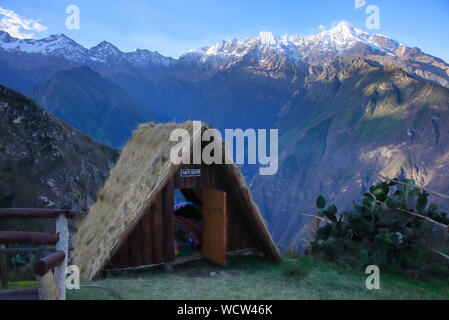 Cute thatched A frame huts on the Choquequirao trek, the 'other Machu Picchu,' Capuliyoc, Apurimac, Peru Stock Photo