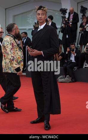 Venice, Italy. 28th Aug, 2019. Ghali attends the premiere of 'The Truth' during the 76th Venice Film Festival at Palazzo del Cinema on the Lido in Venice, Italy, on 28 August 2019. | usage worldwide Credit: dpa picture alliance/Alamy Live News Stock Photo