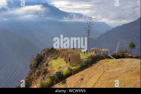 Cute thatched A frame huts on the Choquequirao trek, the 'other Machu Picchu,' Capuliyoc, Apurimac, Peru Stock Photo