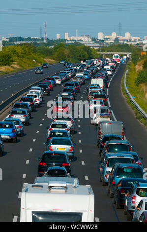 France, Orleans, motorway A10, Sunday 25/8/19  at West of town, recurent traffic jam at the return of summer vacation Stock Photo