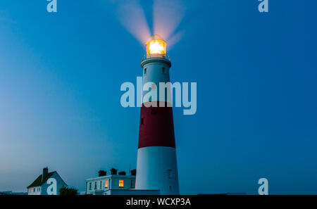 Portland Bill lighthouse in summer night, Isle of Portland, Dorset coast, England, UK