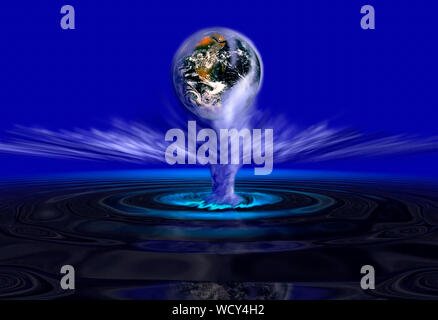 Earth rising out of glowing water -  Elements of this image furnished by NASA Stock Photo