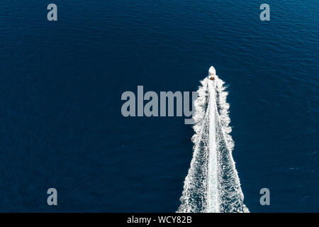 Aerial view of fast motor boat on sea Stock Photo
